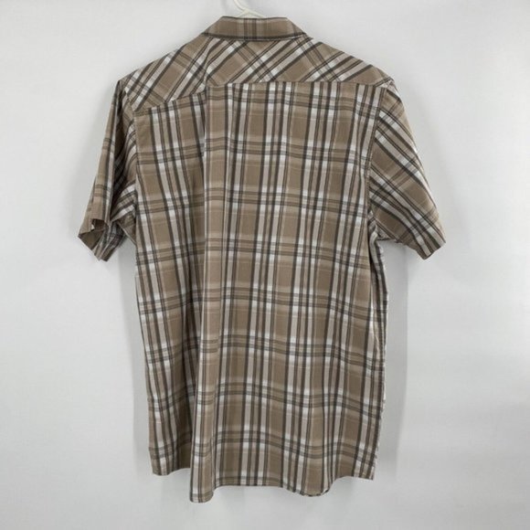 OAKLEY Short Sleeve Button Up Beige Plaid Casual Men's Large - Picture 3 of 4